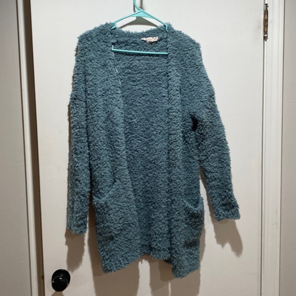 Fluffy aqua cardigan